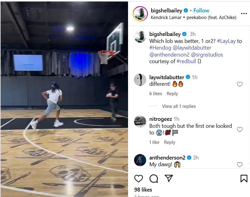 LSU commit MiLaysia Fulwiley reacts to Sheldon Bailey's IG video. Image via @bigshelbailey